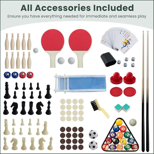 Goplus 10-in-1 Combination Multi Game Table Set, Adult Size Combo Game Table W/Foosball, Table Tennis, Pool, Air Hockey Table, Bowling, Chess, Checkers, Backgammon for Game Night - color: ['Black', 'Brown']