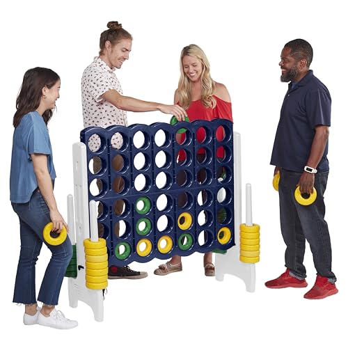 ECR4Kids Jumbo 4-to-Score Giant Game with 42 Rings and Reset Sliders, Kids Games, Blue/Gold - color: Blue/Gold