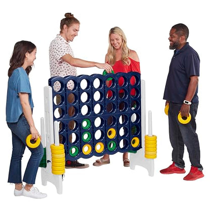 ECR4Kids Jumbo 4-to-Score Giant Game with 42 Rings and Reset Sliders, Kids Games, Blue/Gold - color: Blue/Gold