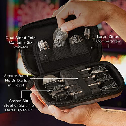 Casemaster Sentinel 6 Dart Case, Holds Extra Accessories, Tips, Shafts and Flights, Compatible with Steel Tip and Soft Tip Darts, Impact & Water Resistant Tactech Shell, Black Camo - color: Black Camo