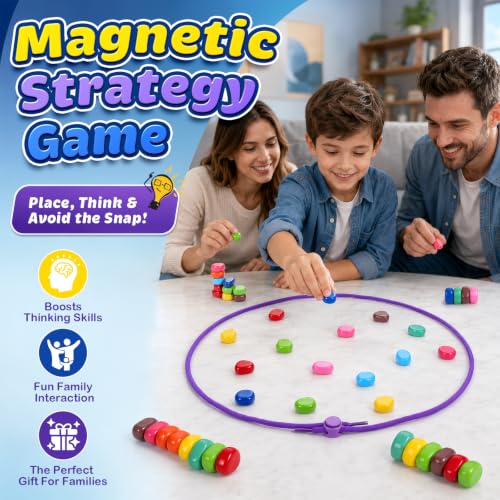 Magnet Game with String, 30 Colorful Magnetic Stones, Portable Magnetic Chess Strategy Set for 2-6 Players, Family Game Night, Travel, Camping, Party, Storage Bag and Instructions