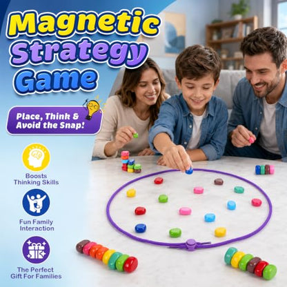 Magnet Game with String, 30 Colorful Magnetic Stones, Portable Magnetic Chess Strategy Set for 2-6 Players, Family Game Night, Travel, Camping, Party, Storage Bag and Instructions