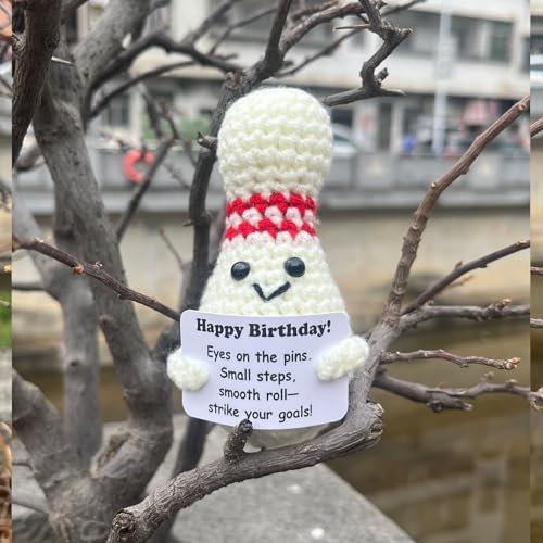 Bowling Accessories Crochet Gifts, Emotional Support Bowling Pin Office Desk Decor Decorations for Women Men (Happy Birthday) - style: Happy Birthday