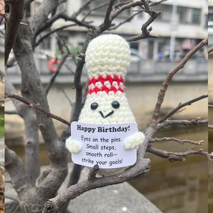 Bowling Accessories Crochet Gifts, Emotional Support Bowling Pin Office Desk Decor Decorations for Women Men (Happy Birthday) - style: Happy Birthday