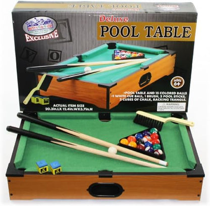 Matty's Toy Stop Deluxe 20" Wooden Table Top Pool Table – Complete Set with 15 Balls, 2 Cues, Chalk, Racking Triangle & Brush – Fun for Ages 6+ – Perfect for Family Game Nights