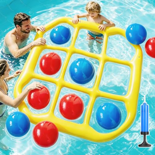 Tic Tac Toe Pool Toys Games, Giant Floating Tic Tac Toe Game Float with 10 Balls – Summer Outdoor Beach Lake Yard Field Day Games – Party Toy Floats for Adults Family, 2-10 Players