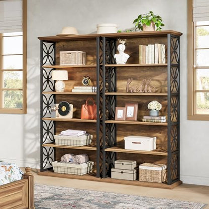 Tribesigns 6-Tier Tall Bookshelf, 71" Industrial Bookcase with Metal Frame, Freestanding Open Storage Shelves for Home Office, Living Room, Bedroom - color: Rustic Brown