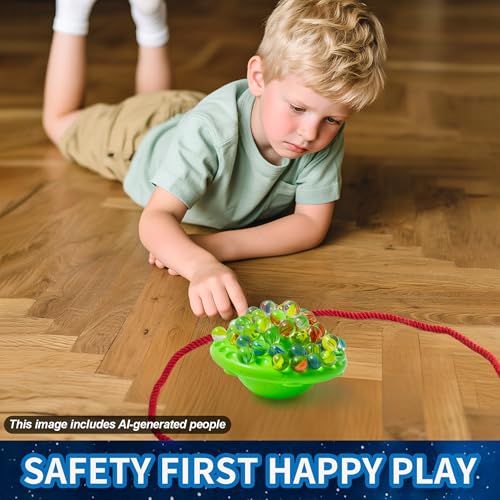 UFO Marble Balance Game, 60 Colorful Marbles Toy for Kids Family Stacking Challenge, Party Game with Storage Case for Children Over 96 Months (UFO Marble Balance Game)