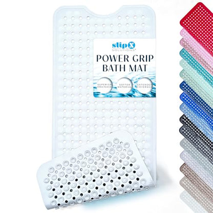 SlipX Solutions Power Grip Bathtub Safety Mat | Precision Grip Technology for Longer, Stronger, & Softer Wet Surface Protection | Solid White 39"x16" - color: Solid White