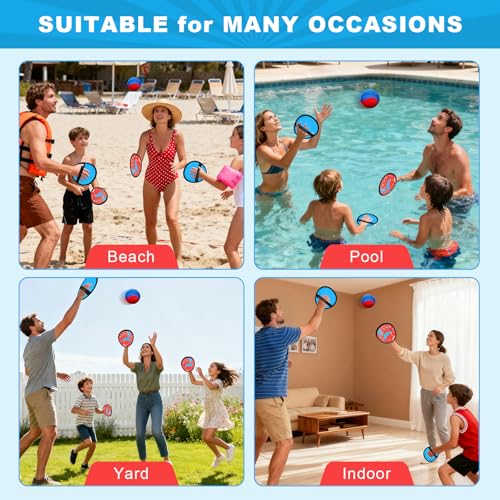 Toss and Catch Ball Game Set for Kids Ages 3-12, 4 Paddles & 4 Sticky Balls, Outdoor Baseball Training Toy for Backyard, Beach, Pool, Birthday Gift for Boys Girls