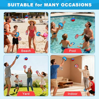 Toss and Catch Ball Game Set for Kids Ages 3-12, 4 Paddles & 4 Sticky Balls, Outdoor Baseball Training Toy for Backyard, Beach, Pool, Birthday Gift for Boys Girls