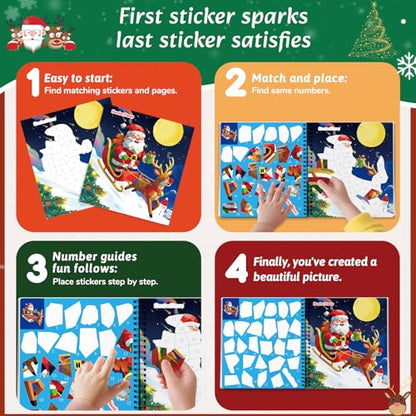 CutteeyFyry 4PCS Paint by Number Sticker Book - Christmas Crafts & Acitivity Puzzles Book for Kids Ages 4-10, Travel Toys for Road Trip & Airplane,Perfect Christmas Gifts & Basket Stuffers for Kids - color: Christmas