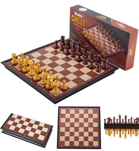 Chess Sets Magnetic Board Games - 11.8 Inches Travel Chess Board, Wooden-Style Foldable & Portable Gifts Classic 2-Player Strategy Family Games Educational Toys for Teens and Adults - color: Wooden-style, style: Large / 11.8Inch