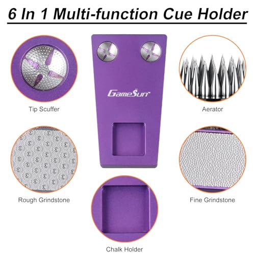 6 in 1 Portable Weighted Pool Cue Holder with Chalk Holder, Billiard Cue Tip Tool, Purple - color: Purple