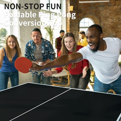 GOWE 9ft Black Mid-Size Ping Pong Conversion Top Foldable & Portable Table Tennis Table Top for Indoor Games