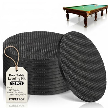 POPETPOP 12 Pcs Pool Table Leveling Kit: 0.2" Thickest Rubber Shims for Billiard Pool Table Leg, Adhesive Levelers Pads, Furniture Floor Protectors for Billiard, Chairs, Desks, Washer (3.34 inch)