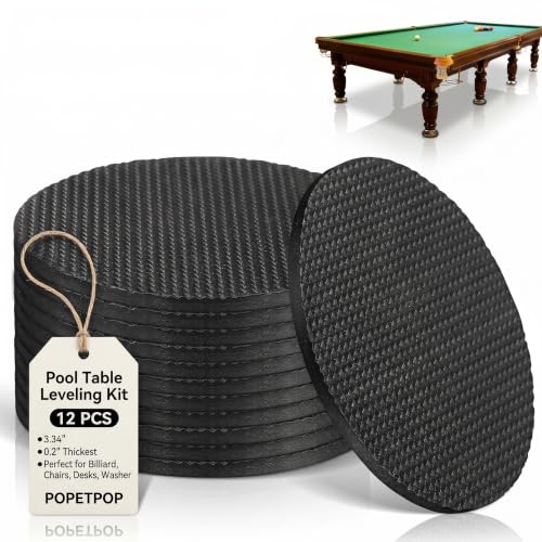 POPETPOP 12 Pcs Pool Table Leveling Kit: 0.2" Thickest Rubber Shims for Billiard Pool Table Leg, Adhesive Levelers Pads, Furniture Floor Protectors for Billiard, Chairs, Desks, Washer (3.34 inch)