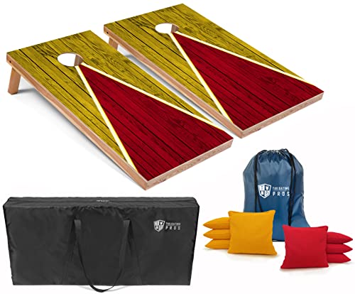 Tailgating Pros Lightweight Cornhole Game - 4'x2' Multicolor Pyramid Boards- Carrying Case & Set of 8 Corn Filled Bags - color: Red/Yellow Pyramid