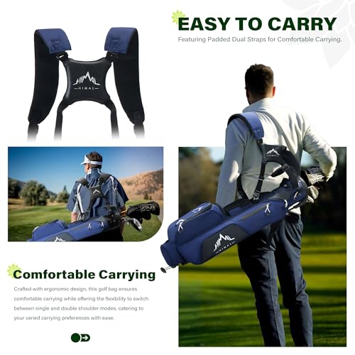 uniHimal Lightweight Par 3 Golf Bag - Small Golf Stand Bag with Dual Shoulder Straps, Cooler Pocket, Dust Cover, Pitch and Putt Bag for Driving Range - color: Blue