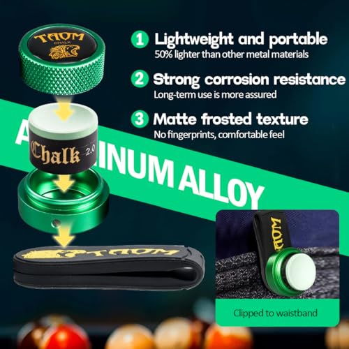 TAOM Upgrade Pool Chalk Holder Round Shaped Practical Tool Billiards Accessories Magnetic Mini Chalk Tip Case Container Round Box Billiards,Cue Tip Tool Scuffer Shaper - color: 1-Gift Set-Green with 2.0 Green