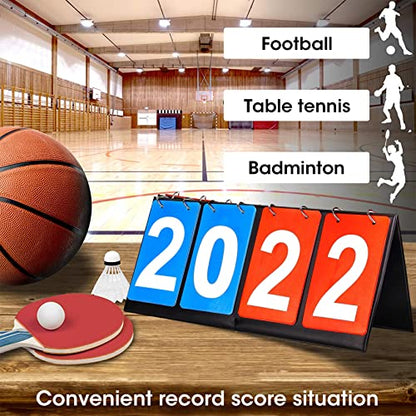 Rovepic Scoreboard Portable 4-Digital Score Keeper Table Top Scoreboard for Basketball Football Tennis Baseball Sports Red and Blue Two Teams 00-99 Easy Flips Number Counter Board 14.17 x 6.3 Inch