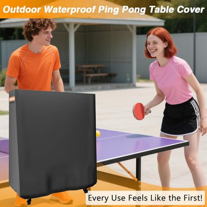 EVRBUL Ping Pong Table Cover Outdoor Waterproof Folding Table Tennis Cover Heavy Duty 420D Sunproof Windproof for Universal 9 x 5 FT Foldable Tables with Storage Bag