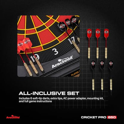 Arachnid Cricket Pro Tournament-Quality Electronic Dartboard up to 40 Games and 315 Variations (Including Popular Cricket Modes) - style: Pro 650