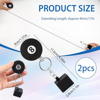 2PCS Billiard Pool Chalk Holder with Retractable Key Ring, Heavy Duty Zinc Alloy Cue Chalk Case, Wear Resistant Snooker Stick Gear Accessories for Men, Universal Fit for Standard Square Chalks