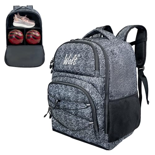 WOLT Bowling Ball Bag,2 Ball Bowling Backpack with Protective Foam Padded & Shoe Compartment Fits Up to Mens Size 16 - color: Healthygrey