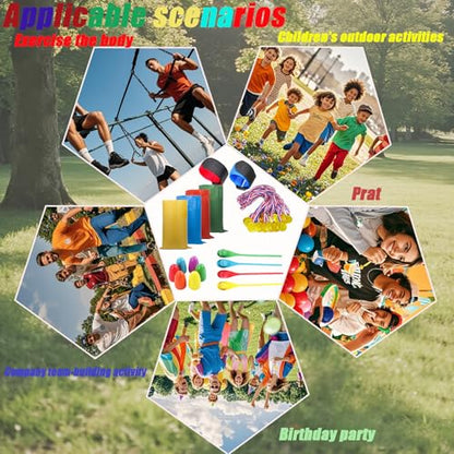 （24pcs） Outdoor Sports, Potato Bag Race Bag, Egg Spoon Relay Race, Three-Legged Race Belt, Birthday Parties, School Days, Family reunions, Outdoor fairs, lawns, Easter, Autumn Festival Game Supplies.