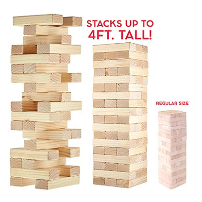 Brybelly Teetering Tower with Carrying Case - Giant Block Tower Game with Jumbo Wooden Blocks - Stands Up to 4 Feet Tall - Parties, Tailgates, Bar Patios, Beach Fun, and Indoor/Outdoor Play