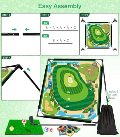 Golf Chipping Outdoor Game, 71'' x 71'' Portable Battle Golf Game Set, Double-Sided Hitting Mat for Indoor & Outdoor Family Fun, Great Gift for Adults, Juniors & Beginners (20 Sticky Balls)