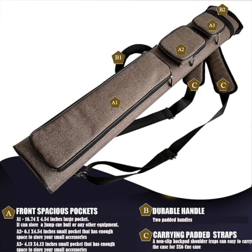 Champion 2X4,3x6 Nylon/Leatherette Billiard Pool Cue Stick Hard Carrying Case 4S2B, 6S3B - color: Brown, size: 3X6 (3B6S)