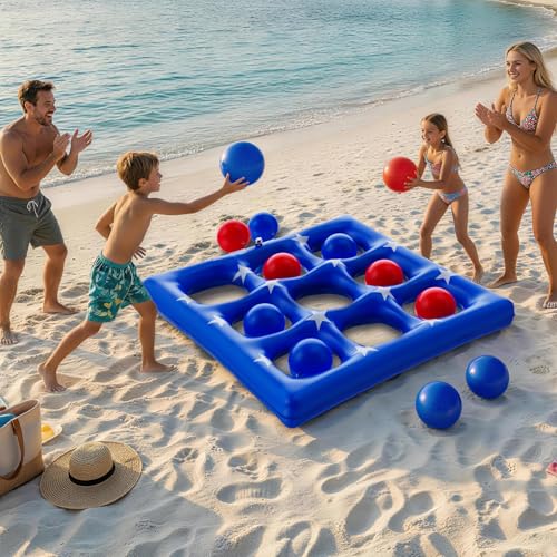Pool Party Toys Games Set - Giant Inflatable Tic Tac Toe Float Game, Outdoor Pool Games for Adults Kids Family Pool Toys for 2-10 Players, Fun Swimming Beach Yard Activities with 10 Balls for Ages 6+ - size: Basic -- 56" x 56"