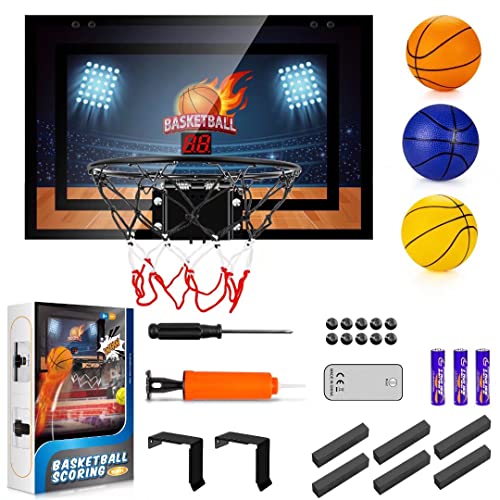 Indoor Basketball Hoop Boys Gifts for Teens Door Room Basketball Hoop Mini Hoop with Scoreboard, 3 Balls and Batteries Basketball Toys for 8 9 10 11 12 - style: Black Basketball Hoop & Scoreboard