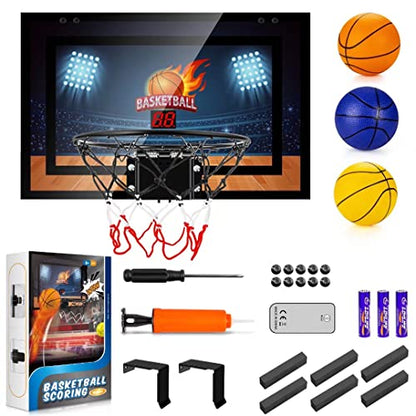 Indoor Basketball Hoop Boys Gifts for Teens Door Room Basketball Hoop Mini Hoop with Scoreboard, 3 Balls and Batteries Basketball Toys for 8 9 10 11 12 - style: Black Basketball Hoop & Scoreboard