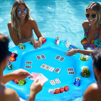 Seenelling Large Floating Table for Pool Games Floating Holder Cooler Containers Inflatable Pool Games Table Tray Accessories for Swimming Summer Beach Indoor Outdoor