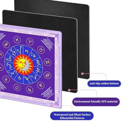 Mahjong Mat - Non-Slip, Noise Reducing & Waterproof Game Mats for Mahjong,Poker,Dominoes,Tabletop Protection with Carry Bag, Mahjong Mat for Table & Mahjong Accessories(Purple Mystic Zodiac) - color: Purple