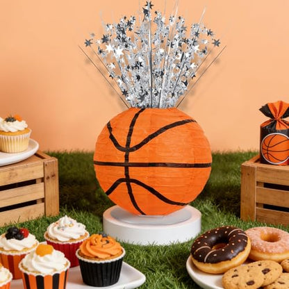 4 Sets Basketball Party Balloons Stand Kit Basketball Lanterns Table Centerpieces Sports Themed Balloons Stand Kit with Metallic Foil Spray for Men Boys Game Birthday Party Baby Shower - color: Basketball
