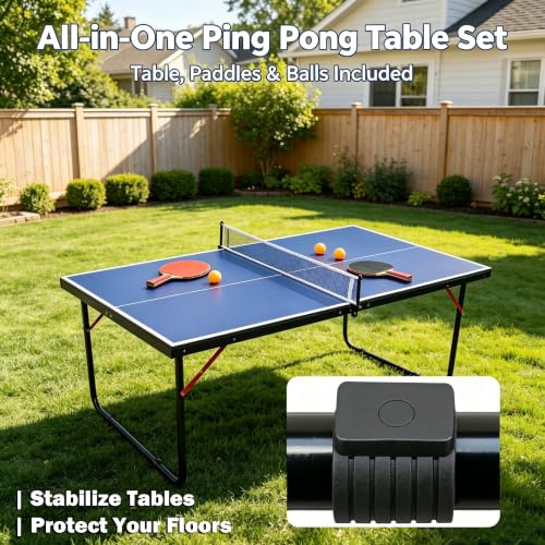 RAKON Foldable Table Tennis Table Portable Ping Pong Table with Net 2 Paddles,3 Balls,Portable Ping Pong Family Game Tables for Outdoor Indoor Use, Blue