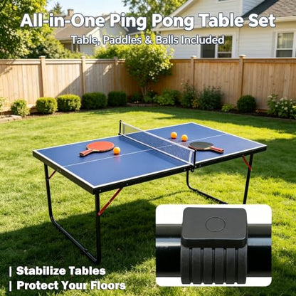 RAKON Foldable Table Tennis Table Portable Ping Pong Table with Net 2 Paddles,3 Balls,Portable Ping Pong Family Game Tables for Outdoor Indoor Use, Blue