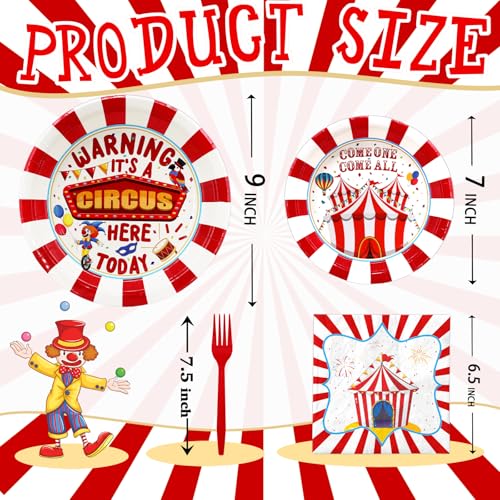 Circus Birthday Party Decorations - Carnival Birthday Party Favors - Carnival Party Supplies - Circus Theme Birthday Party Tableware Set with Plates, Napkins, and Forks - style: Circus