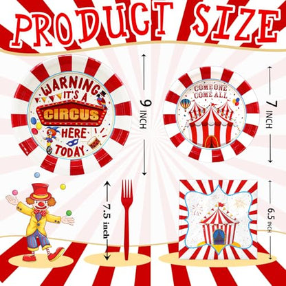 Circus Birthday Party Decorations - Carnival Birthday Party Favors - Carnival Party Supplies - Circus Theme Birthday Party Tableware Set with Plates, Napkins, and Forks - style: Circus