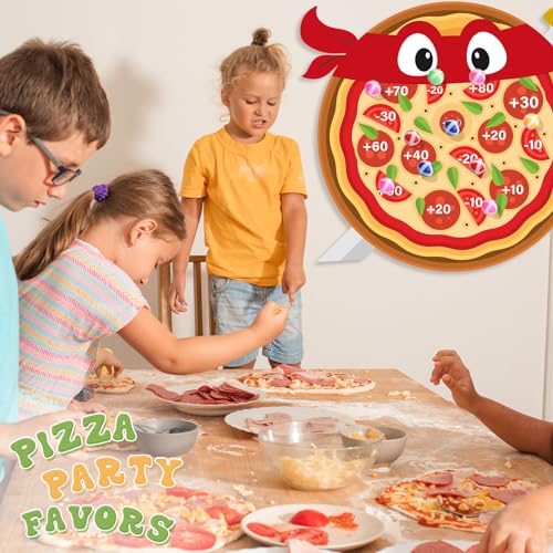 WinnerWhy Pizza Party Game Turtle Party Favors 24 x 22 Pizza Dart Board with 18 Sticky Balls Toys Turtles Themed Game Video Birthday Supplies Decoration Gift for Boys Girls