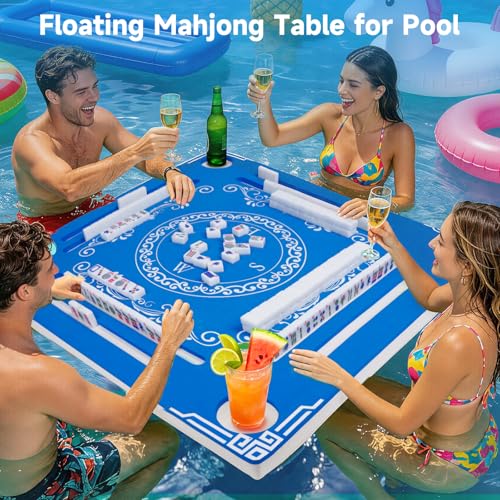 32" Double-Sided Floating Mahjong Table for Pool, Floating Mahjong Mat, Water Game Table for Mahjong Poker Card Dominoes Scrabble Board, Games Tray for Swimming Pool Hot Tub Beach Summer Party - color: Blue
