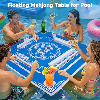 32" Double-Sided Floating Mahjong Table for Pool, Floating Mahjong Mat, Water Game Table for Mahjong Poker Card Dominoes Scrabble Board, Games Tray for Swimming Pool Hot Tub Beach Summer Party - color: Blue
