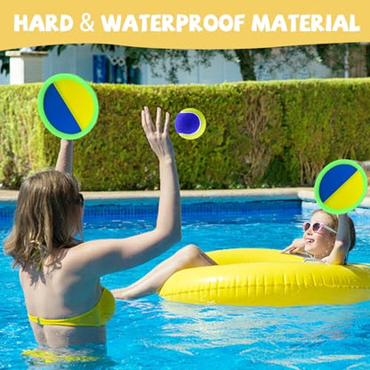 Outdoor Games - Beach Toys, Toss and Ball Set with 4 Paddles and 3 Balls, Perfect Yard Games Sets, Playground Sets for Backyards Easter Basket Stuffers for Kids/Adults/Family - color: Yellow