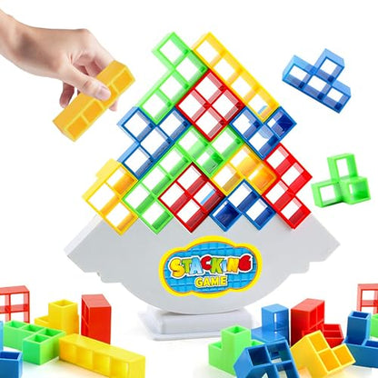 72Pcs Balance Stack Game for Kids 8+ & Adults, w/66 Challenge Cards | Large Balance Stacking Blocks for 2-4 Player, STEM Building Toy for Kids, Giant Balance Tower Game for Family&Party