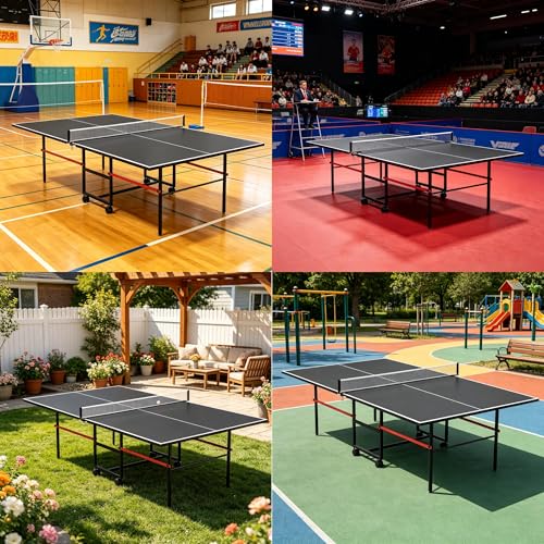 8FT Table Tennis Table with Net, Indoor/Outdoor Professional Ping Pong Table for Kids Adults, Folding Ping Pong Table, Complete Set with Paddles and Balls, School Playground Game Table - color: Black