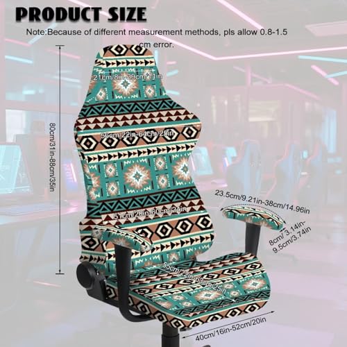 Suobstales Aztec American Tribal Pattern Gaming Chair Cover, Stretchy 4 Pcs Ergonomic Office Computer Game Chair Slipcovers with Armrest Covers/Back Covers/Seat Cover for Reclining Racing Gaming Chair - color: Aztec American Tribal
